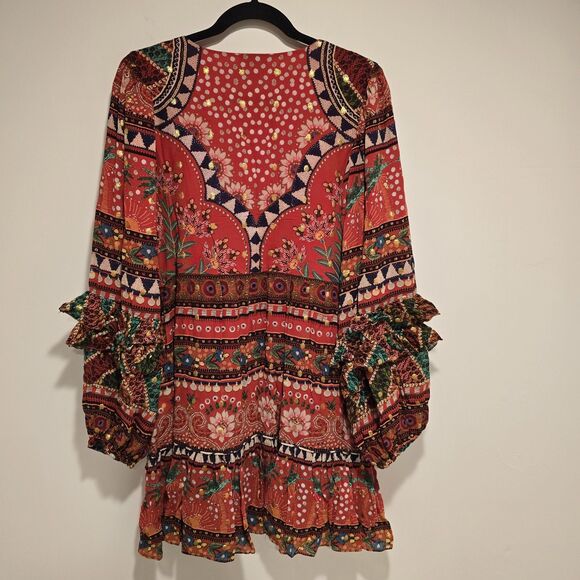 Farm Rio Tropical Shine Dress XL Boho CELEBRITY Party Balloon Sleeve Resort Vaca - Picture 13 of 16